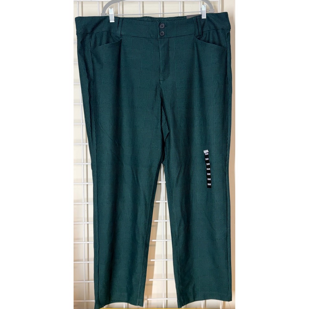 Torrid Studio Luxe Ponte Pant Glen Plaid Botanical Green Straight Leg 26R New